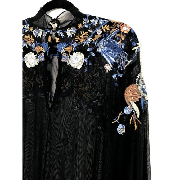 NEW Free People Sheer Delight Embroidered Black Maxi Top Size Medium - Picture 7 of 13